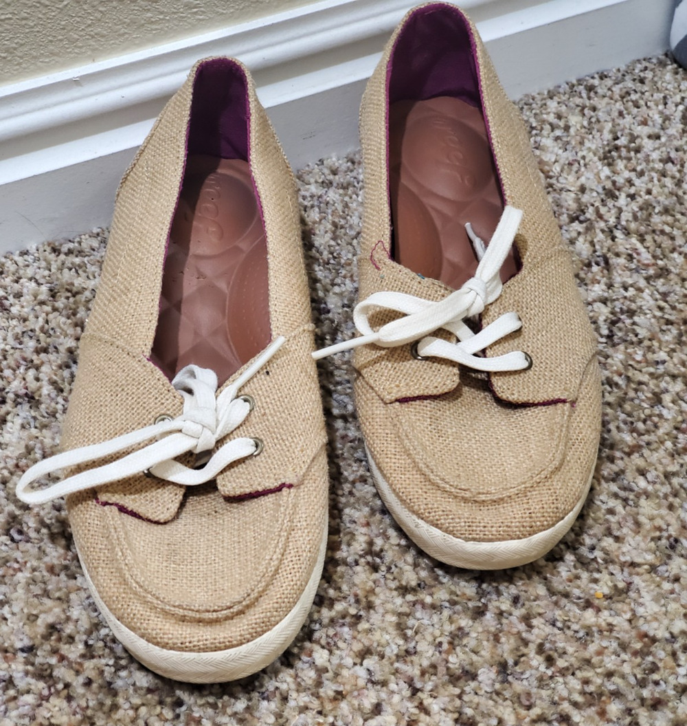 Reef Women's Burlap Canvas Lace Up Casual Loafers Shoes Beige Size 8 Comfort
